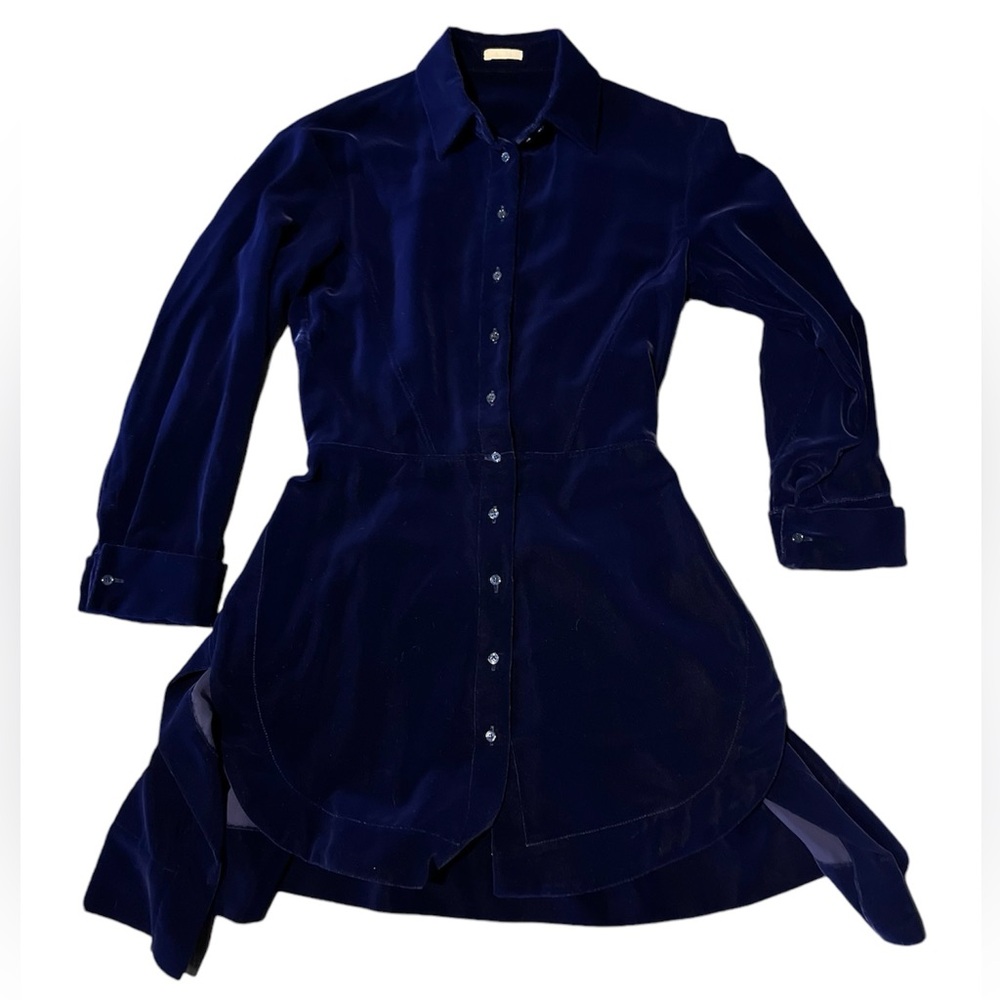 Alaia Dark Purple/Blue Velvet Mini Shirtdress Hi/low Hem Size 2